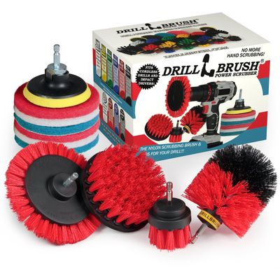 Drillbrush Commercial Heavy Duty Scouring Pads and Scrubber Set Drill Powered Nylon Scrub Brush Attachment Set Outdoor Cleaning Drill Brush Power Scrubber