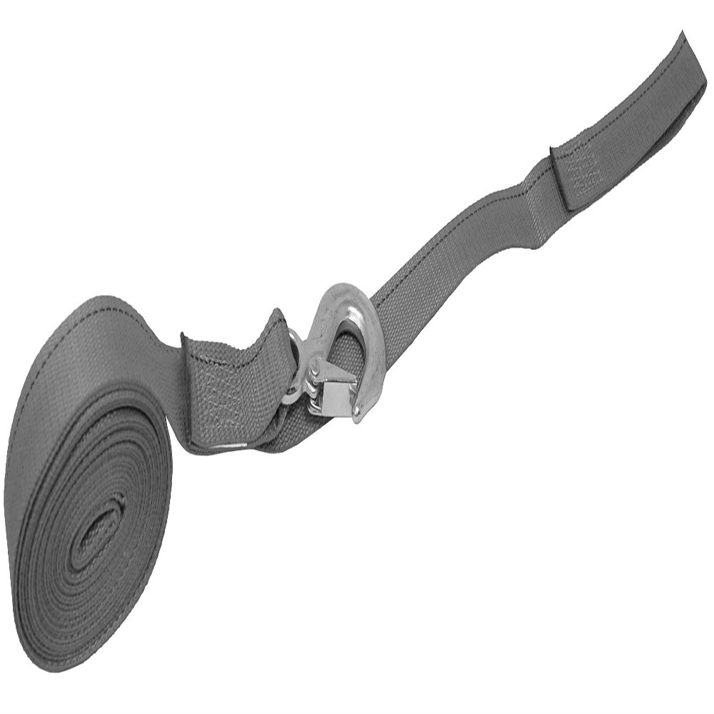 CustomTieDowns 1.5 Inch x 20 Foot Replacement Winch Strap, Forged Hook On One End, 18 Inch Safety Strap with A Soft Loop, 1 Inch Loop On Opposite End for Attachment to Winch. (Gray)