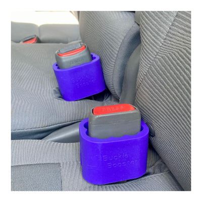 Wrap-Around Seat Belt Buckle Booster (2-Pack) - Receptacle Raiser for Rear Seat Buckles Silicone BPA-Free - Includes Gift Sticker Set Educating Kids About Safe Road Practices
