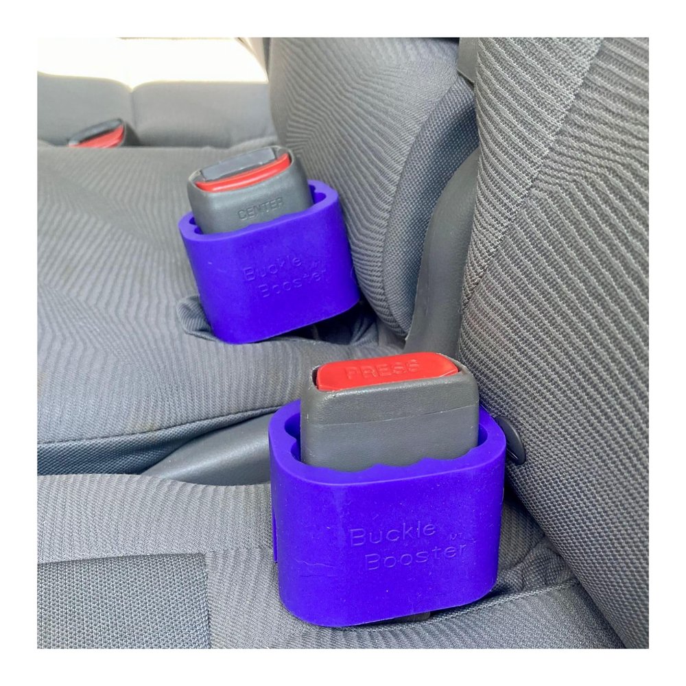 Wrap-Around Seat Belt Buckle Booster (2-Pack) - Receptacle Raiser for Rear Seat Buckles Silicone BPA-Free - Includes Gift Sticker Set Educating Kids About Safe Road Practices