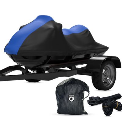 Weatherproof Jet Ski Cover Compatible with 2014-2026 SEA DOO Spark 2UP / Spark TRIXX 2UP - Blue/Black Color - Trailerable - Protects from Rain, Sun, and More, Includes Trailer Straps and Storage Bag