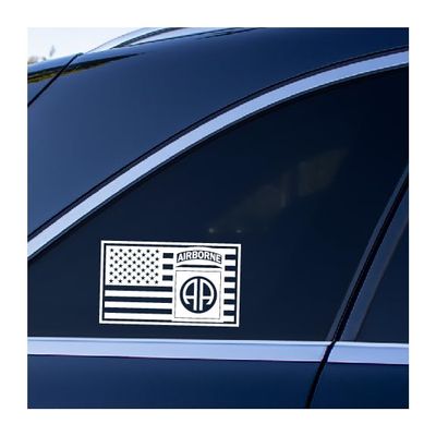 82nd Airborne Patch Embedded in US Flag Vinyl Decal (White, 8 inches Wide)