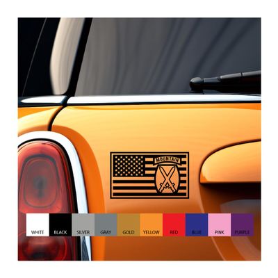 10th Mountain patch embedded in US Flag Vinyl Decal (Black, 6 inches wide)