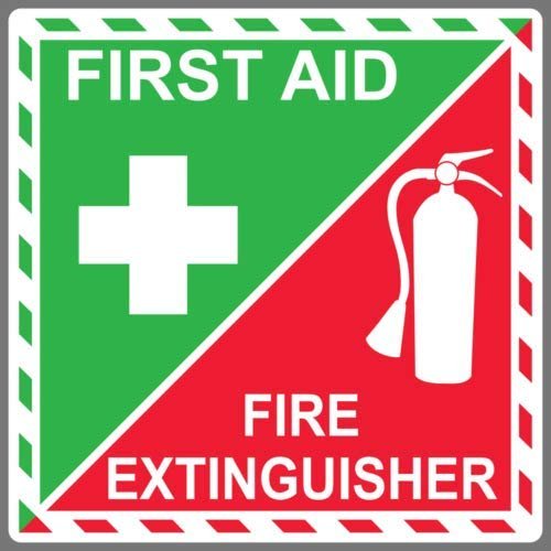 First Aid Fire Extinguisher Inside Vinyl Sticker Decal Emergency Safety Kit (7.65" 7.65")