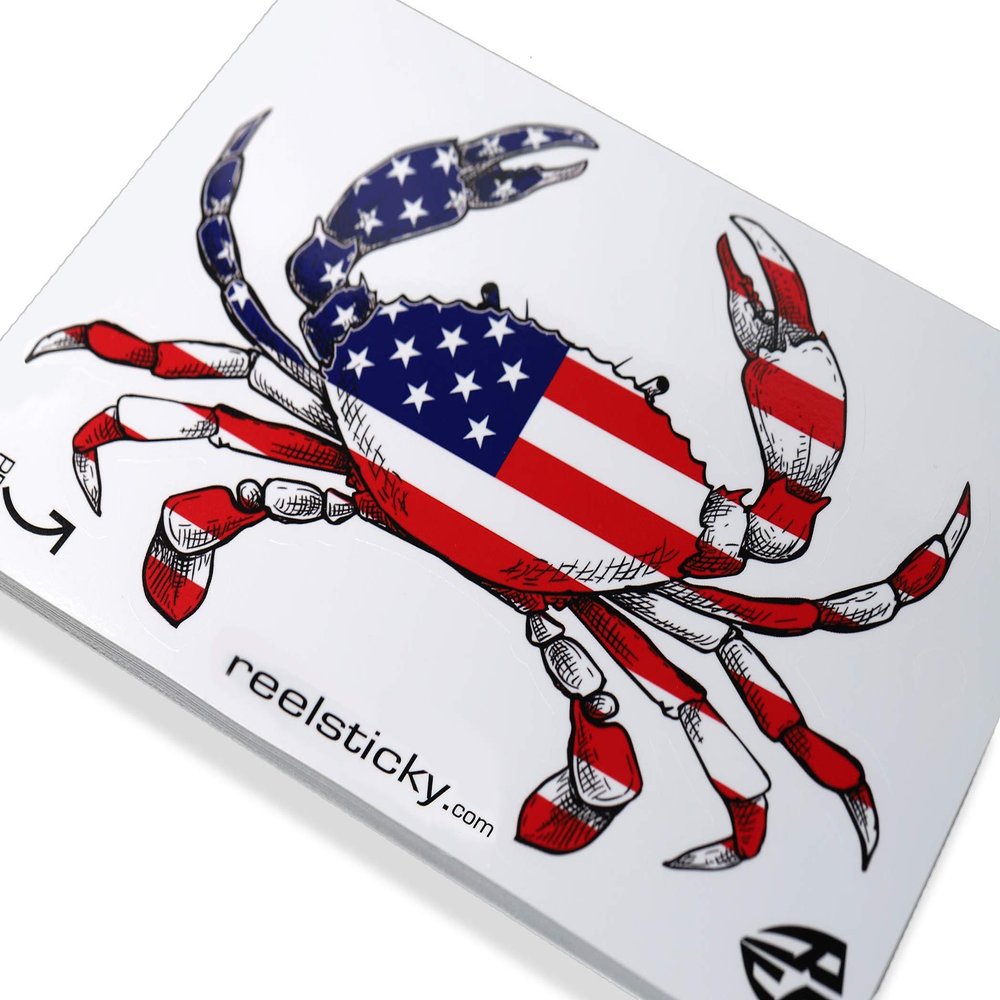 12 inch Wide USA American Flag Crab Sticker Patriotic Fishing Design Boat Car Vehicle Window Graphic