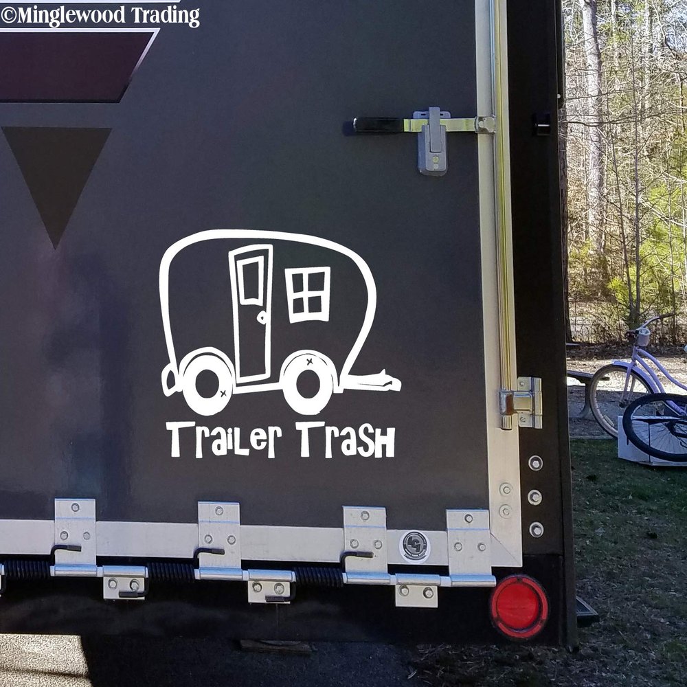 Burgundy - Trailer Trash Vinyl Decal - Camping RV Travel Trailer Park Campground - Die Cut Sticker - 20w x 17.75h inches