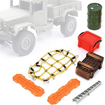 RC Car Roof Decoration, RC Car Luggage Rack Decoration Elastic Luggage Net Storage Box Ladder Rich Simulated Accessories Fit for 1/10 RC Crawler Car
