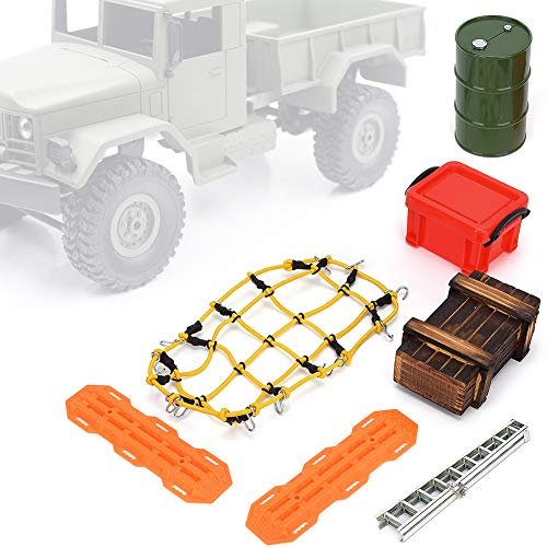 RC Car Roof Decoration, RC Car Luggage Rack Decoration Elastic Luggage Net Storage Box Ladder Rich Simulated Accessories Fit for 1/10 RC Crawler Car
