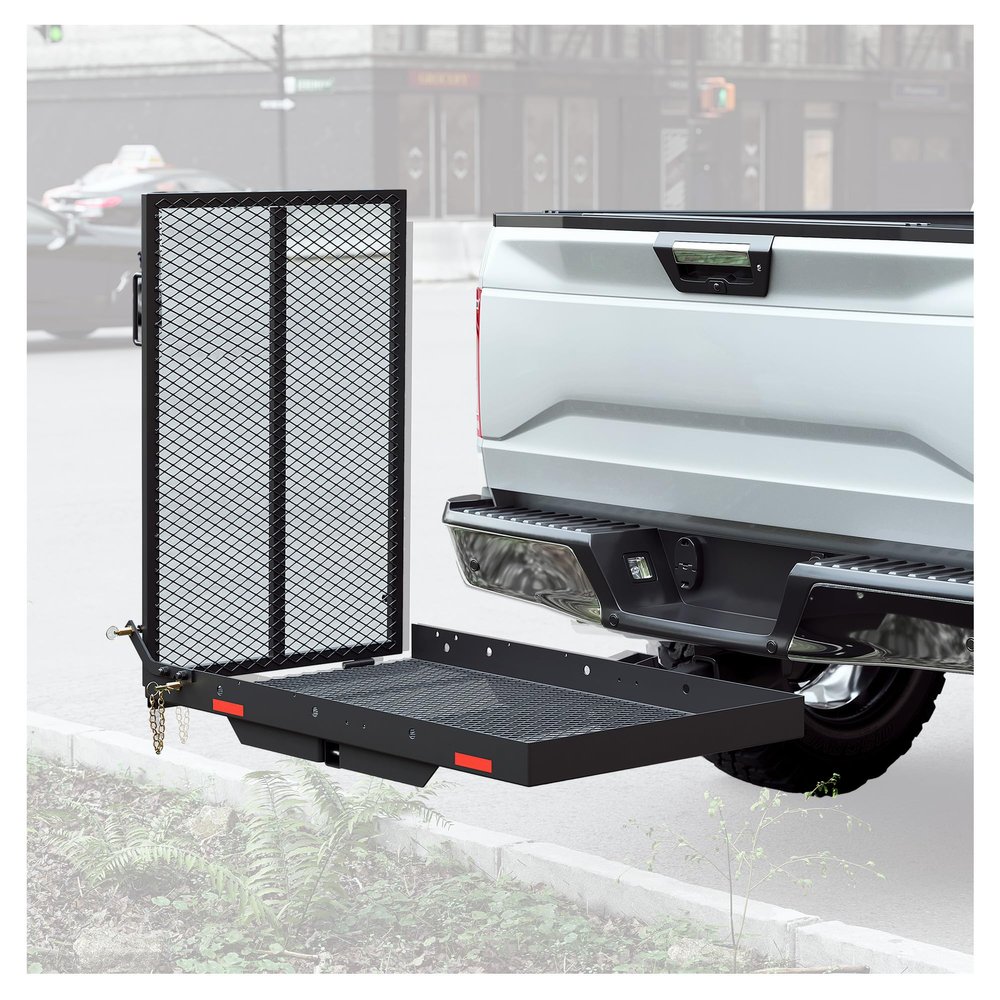 KUAFU Trailer Hitch Folding Mobility Scooter Carrier Rack Luggage Basket Lift Rack Loading Ramp Wheelchair Carrier Mount Steel