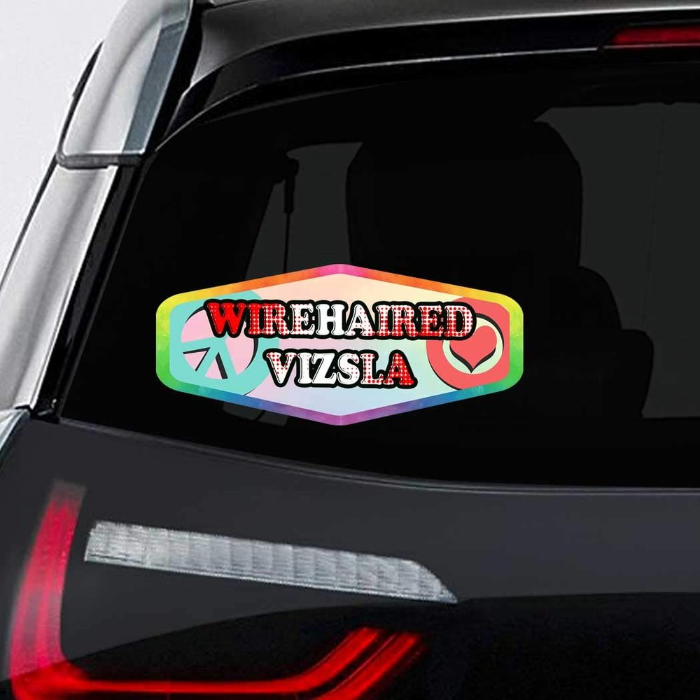 Makoroni - Peace Love Wirehaired Vizsla Dog Dogs Car Laptop Wall Sticker Decal - 8"x4", #z82