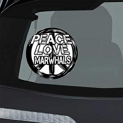 Makoroni - Peace Love MARWHALS Car Laptop Wall Sticker Decal - 5"x5", #u30