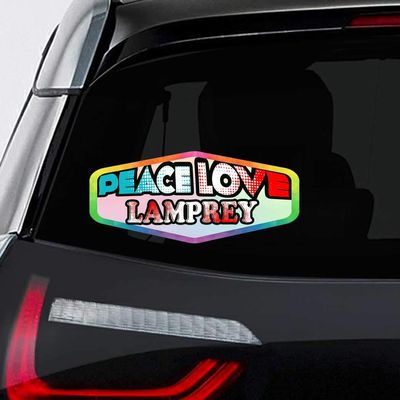 Makoroni - Peace Love Lamprey Car Laptop Wall Sticker Decal - 8"x4", #u79