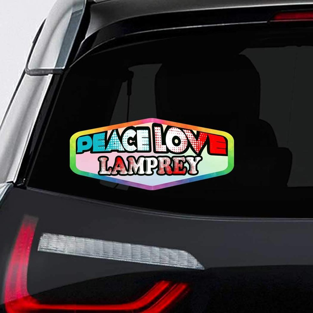Makoroni - Peace Love Lamprey Car Laptop Wall Sticker Decal - 8"x4", #u79