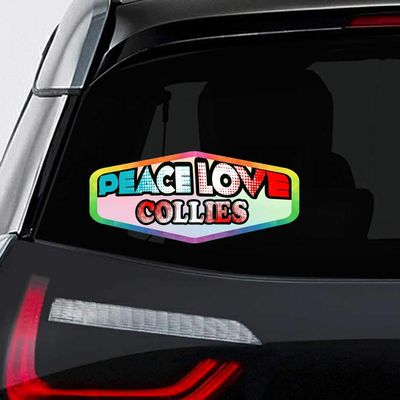 Makoroni - Peace Love Collies Car Laptop Wall Sticker Decal - 8"x4", #t56