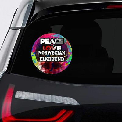 Makoroni - Peace Love Norwegian Elkhound Dog Dogs Car Laptop Wall Sticker Decal - 5"x5", #y41