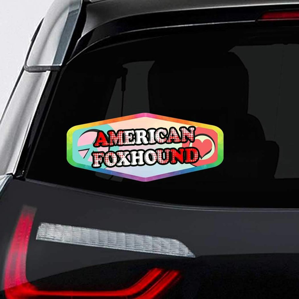 Makoroni - Peace Love American Foxhound Dog Dogs Car Laptop Wall Sticker Decal - 8"x4", #y4