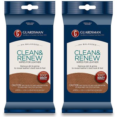 Guardsman Clean & Renew Leather Wipes - 20 Count - Removes Dirt & Grime, Great For Leather Furniture & Car Interiors - 2 Pack