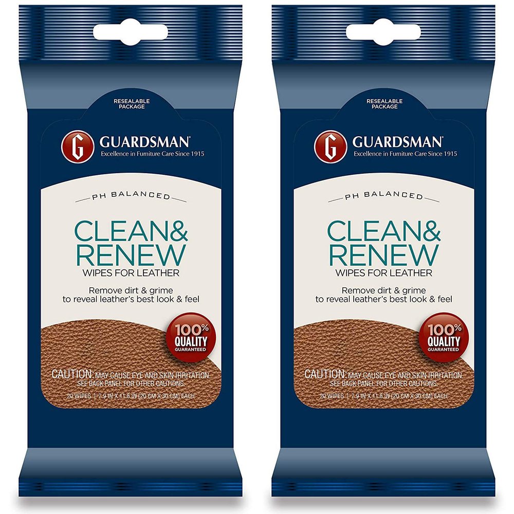 Guardsman Clean & Renew Leather Wipes - 20 Count - Removes Dirt & Grime, Great For Leather Furniture & Car Interiors - 2 Pack