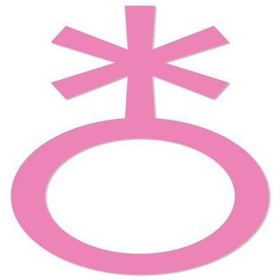 Applicable Pun Non Binary Symbol - Vinyl Decal - Light Pink 8 Inches Wide