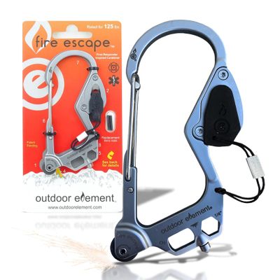 Silver Fire Escape by OUTDOOR ELEMENT, a Fire-Starting, Every-Day-Carry, Emergency Multitool Carabiner