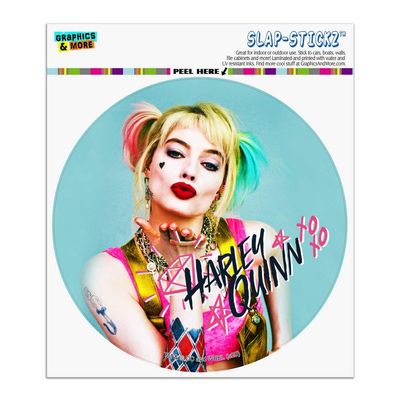 GRAPHICS & MORE Birds of Prey Harley Quinn Blowing Kisses Automotive Car Window Locker Circle Bumper Sticker