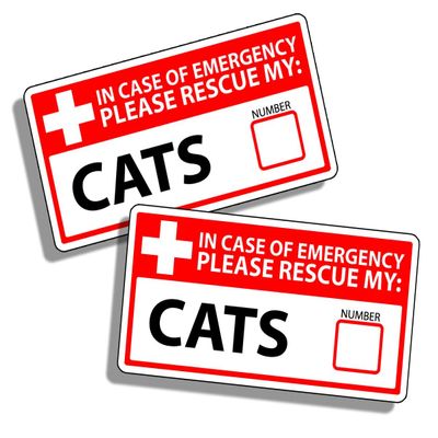 (2) Sign in case of Emergency Please Rescue My Cats 2x1 inches Lunch Box Bumper Sticker Love Baby Laptop car Window Truck Water Bottle Flask Outdoors - Made and Shipped in USA