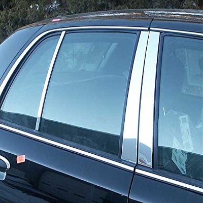 Stainless Polished Chrome Pillar Post Trim 6PC, Compatible with Mercury Grand Marquis 1992-2011 (4-Door, Sedan, LS, GS)