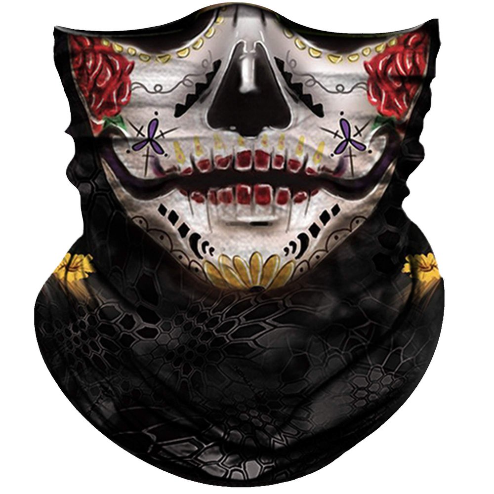 Obacle Skull Face Mask for Women Men Dust Wind UV Sun Protection Seamless Bandana for Rave Festival Motorcycle Riding Biker Fishing Hunting Outdoor Running 3D Tube Mask (Purple Eyes Red Lip)