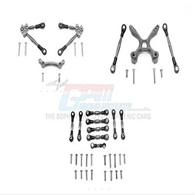 Aluminum Front & Rear Tie Rods With Stabilizer For C Hub + Whole Car Tie Rods For 1/10 Traxxas Ford GT 4-Tec 2.0 83056-4/4-Tec 3.0 93054-4 - 51Pc Set Gray Silver