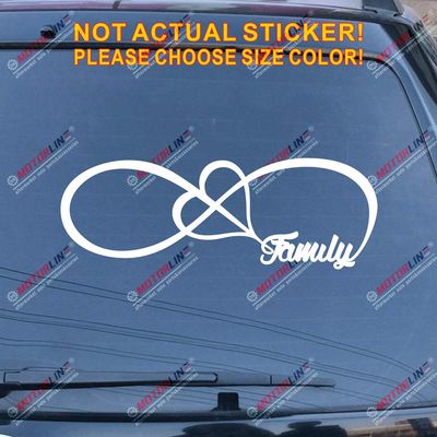 Family Infinity Forever Love Heart Decal Sticker Car Vinyl Pick Size (8'' x 2.8" (20.3cm x 7.1cm), White)