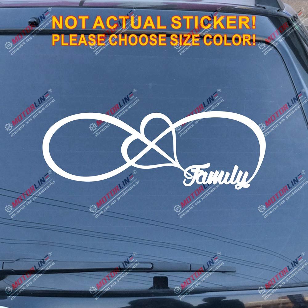 Family Infinity Forever Love Heart Decal Sticker Car Vinyl Pick Size (8'' x 2.8" (20.3cm x 7.1cm), White)