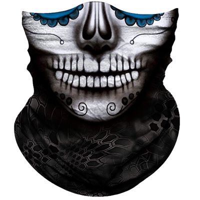 Obacle Skull Face Mask for Women Men Dust Wind Sun Protection Seamless Bandana Face Mask for Rave Festival Motorcycle Riding Biker Outdoor Running 3D Tube Mask (Gray Face Black Nose Big Tear Lips)