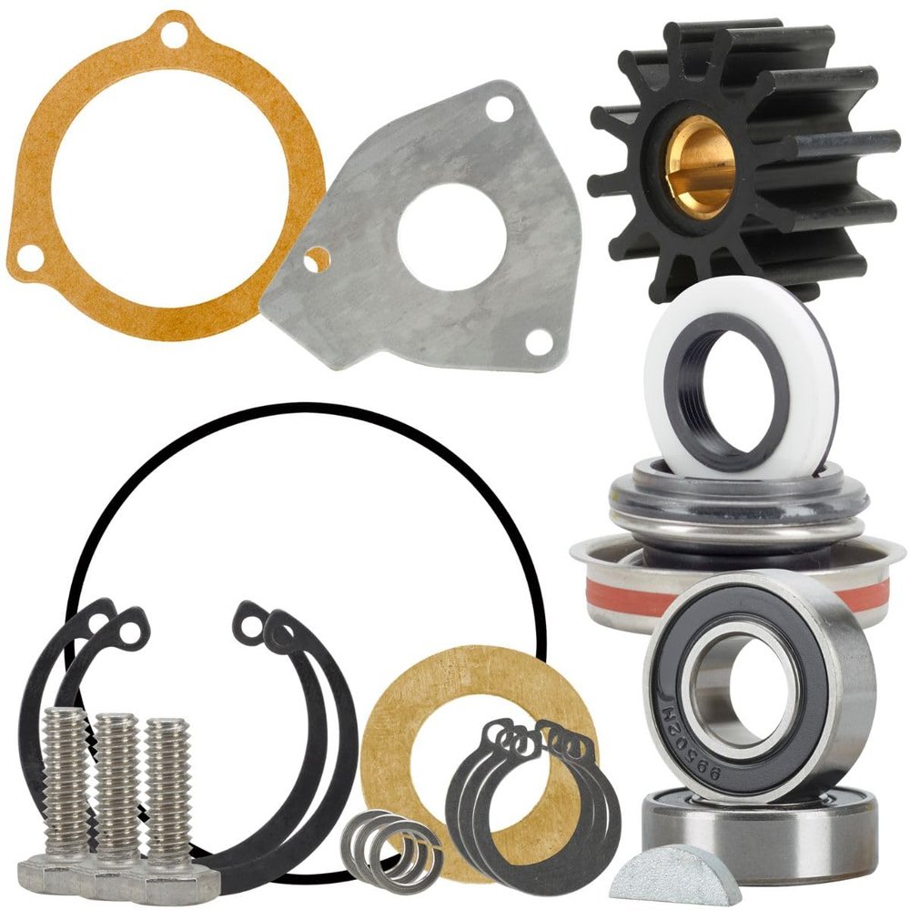 Major rebuild kit for Sherwood raw sea water cooling pumps. Includes bearings and seals. Fits G15, G21, G30-2B, G30-2, G9901, G9903, G55-2, J70, RA057007 and K75B