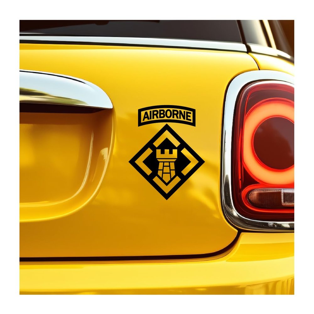20th Engineer Patch Vinyl Decal (Black with Tab, 5 inches Tall)