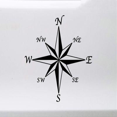 Minglewood Trading Green - Compass Rose Vinyl Decal V2 -Travel Wander Adventure - Die Cut Sticker - 12w x 12h inches
