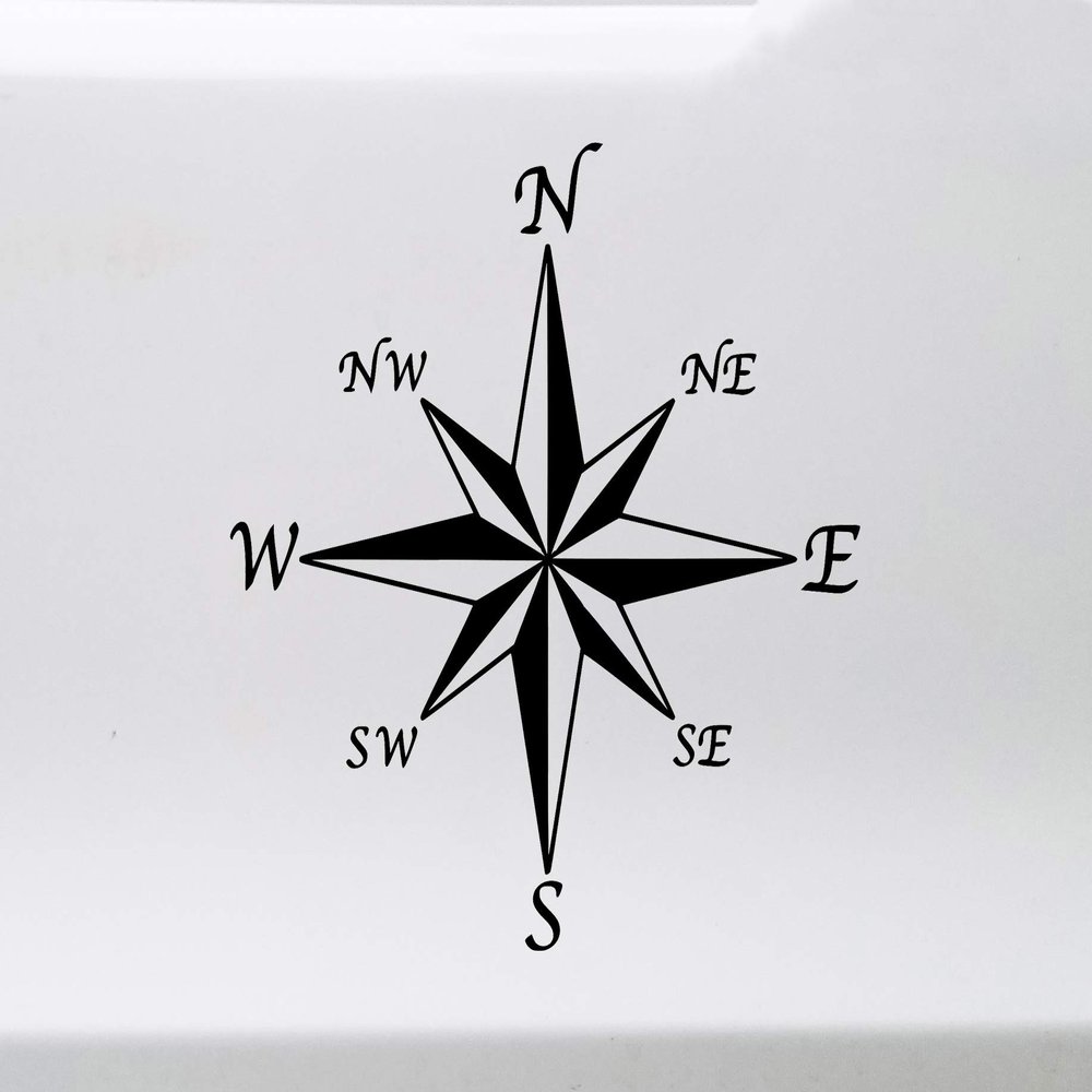 Minglewood Trading Green - Compass Rose Vinyl Decal V2 -Travel Wander Adventure - Die Cut Sticker - 12w x 12h inches