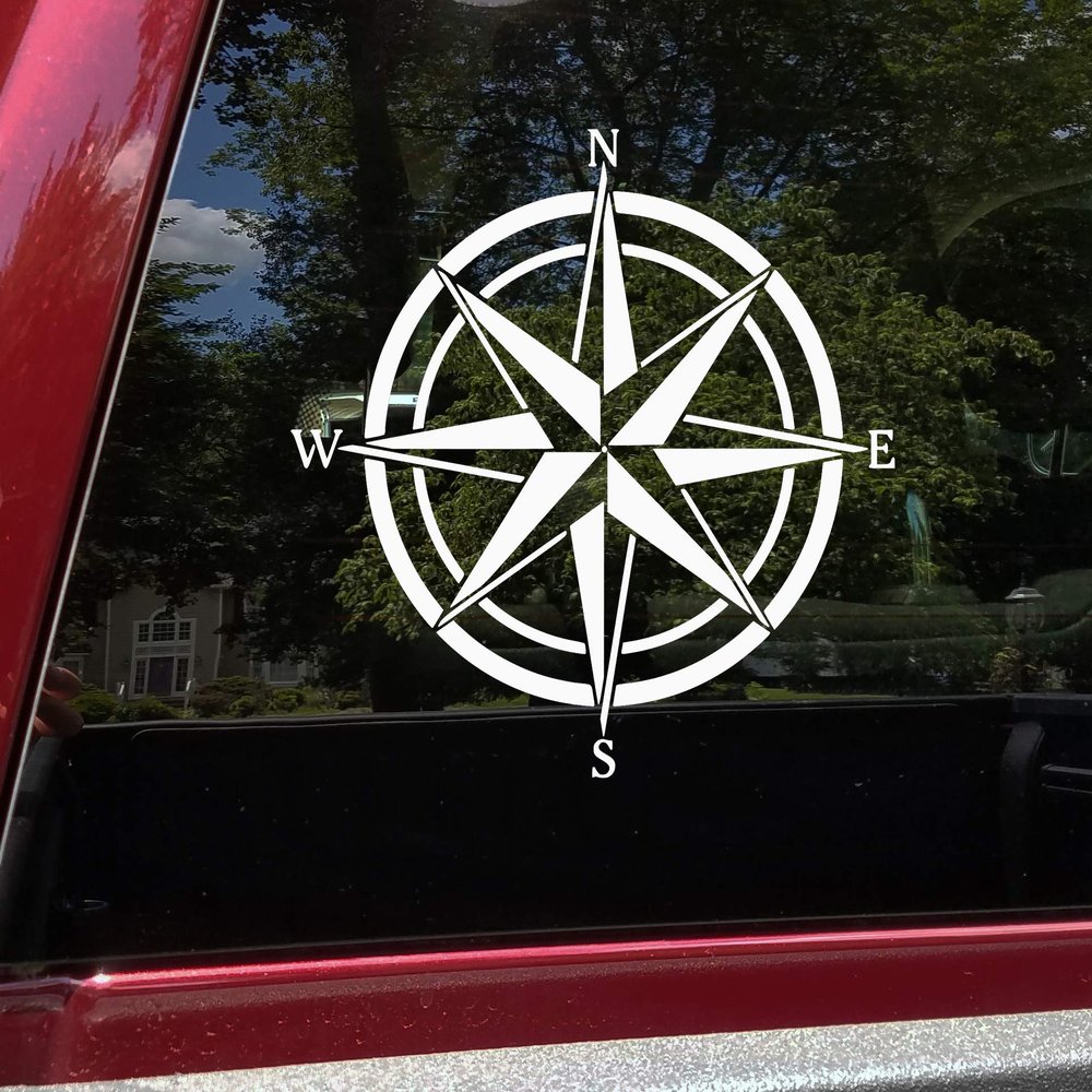 Brown - Compass Rose Vinyl Decal V4 -Travel Wander Adventure - Die Cut Sticker - 12w x 12h inches