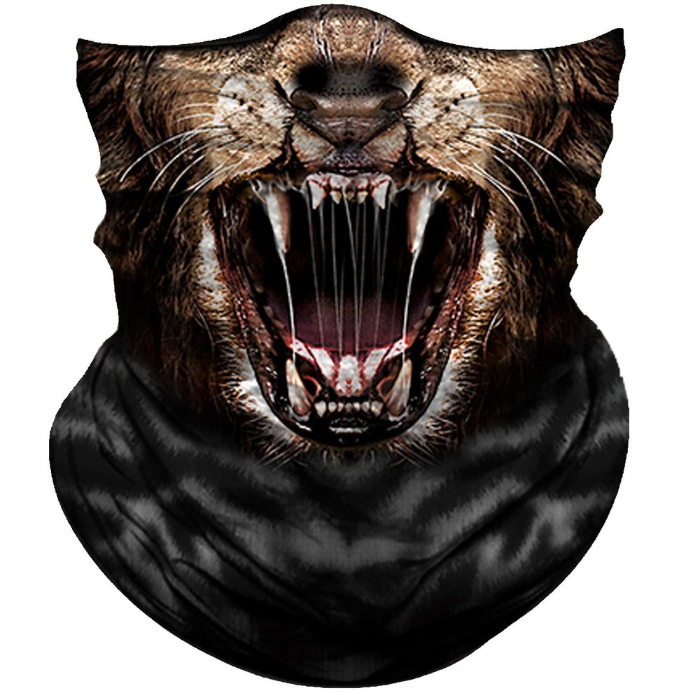 Obacle Animal Half Face Mask Sun Dust Wind Protection Breathable Seamless Face Mask for Men Women, Lightweight Thin Neck Gaiter for Outdoor Sports (Lion Open Mouth Brown)