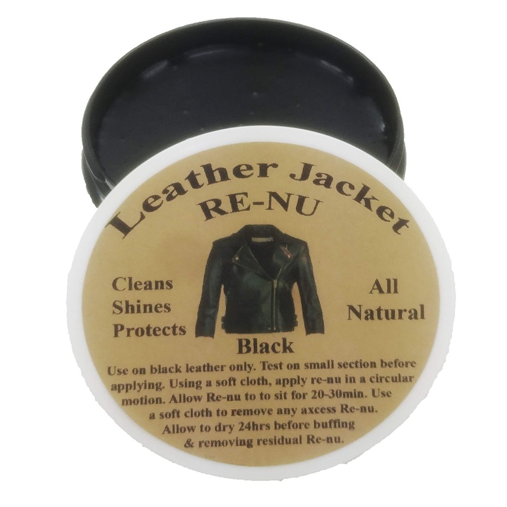 All Natural Black Leather Re-nu Beeswax Conditioner. Cleans, Shines and Protects. Great for Jackets, Purses, Shoes, Boots and Much More. 8oz