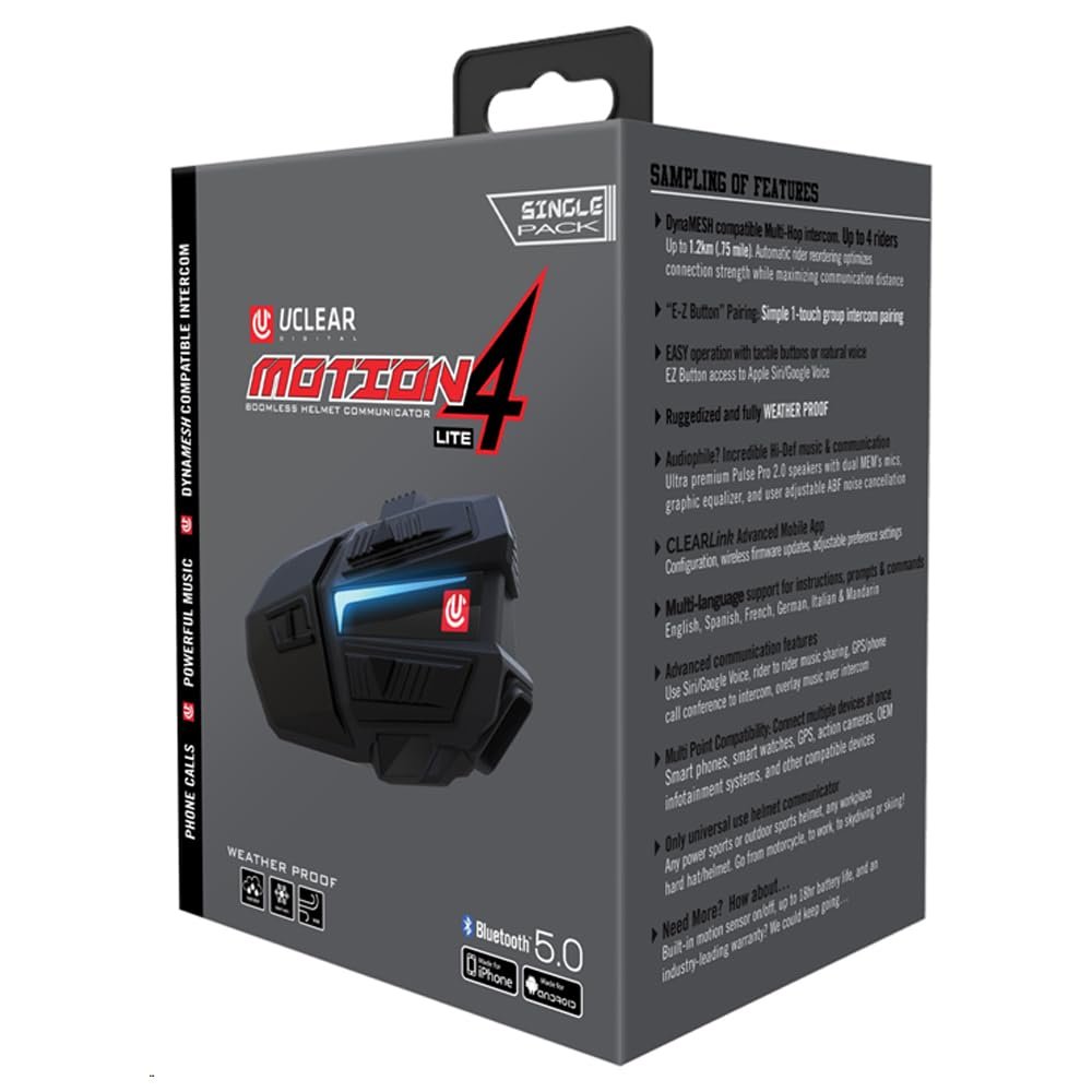 UCLEAR Digital MOTION 4 LITE Bluetooth Helmet Communication System (Single Kit)