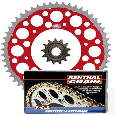 Renthal Grooved Front & Twinring Rear Sprocket & R1 Works Chain Kit - 14/48 RED - Compatible with 2018 to 2022 Honda CRF450RX