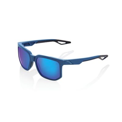 100% Centric Angular Frame Sunglasses - Durable, Lightweight Active Performance Eyewear w/Rubber Temple & Nose Grip (SOFT TACT BLUE - Blue Multilayer Mirror)