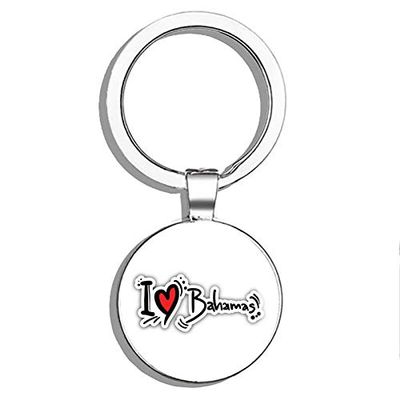PRS Vinyl I Love Bahamas Slogan Double Sided Stainless Steel Keychain Key Ring Chain Holder Car/Key Finder