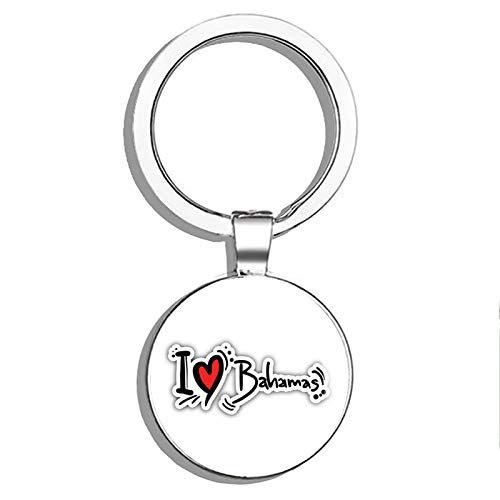 PRS Vinyl I Love Bahamas Slogan Double Sided Stainless Steel Keychain Key Ring Chain Holder Car/Key Finder