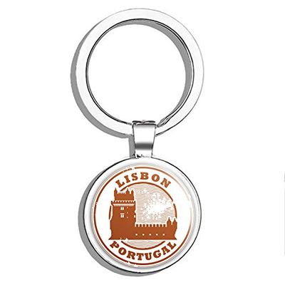 PRS Vinyl Lisbon Portugal Grunge Travel Stamp Double Sided Stainless Steel Keychain Key Ring Chain Holder Car/Key Finder