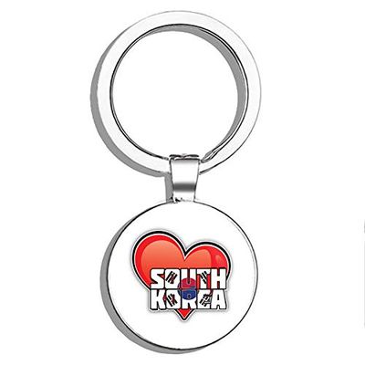 PRS Vinyl South Korea Art Heart Flag Travel Slogan Double Sided Stainless Steel Keychain Key Ring Chain Holder Car/Key Finder