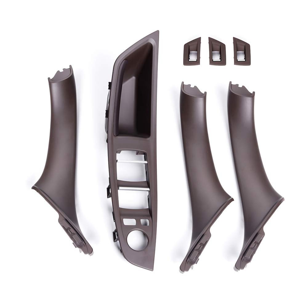 GZYF Car Auto 7 Pieces Set Door Handles, Armrest Pull Handle, Window Switch Panel Button Frame, Compatible with for BMW 5 Series F10 F11 F18 2010-2017, Mocha