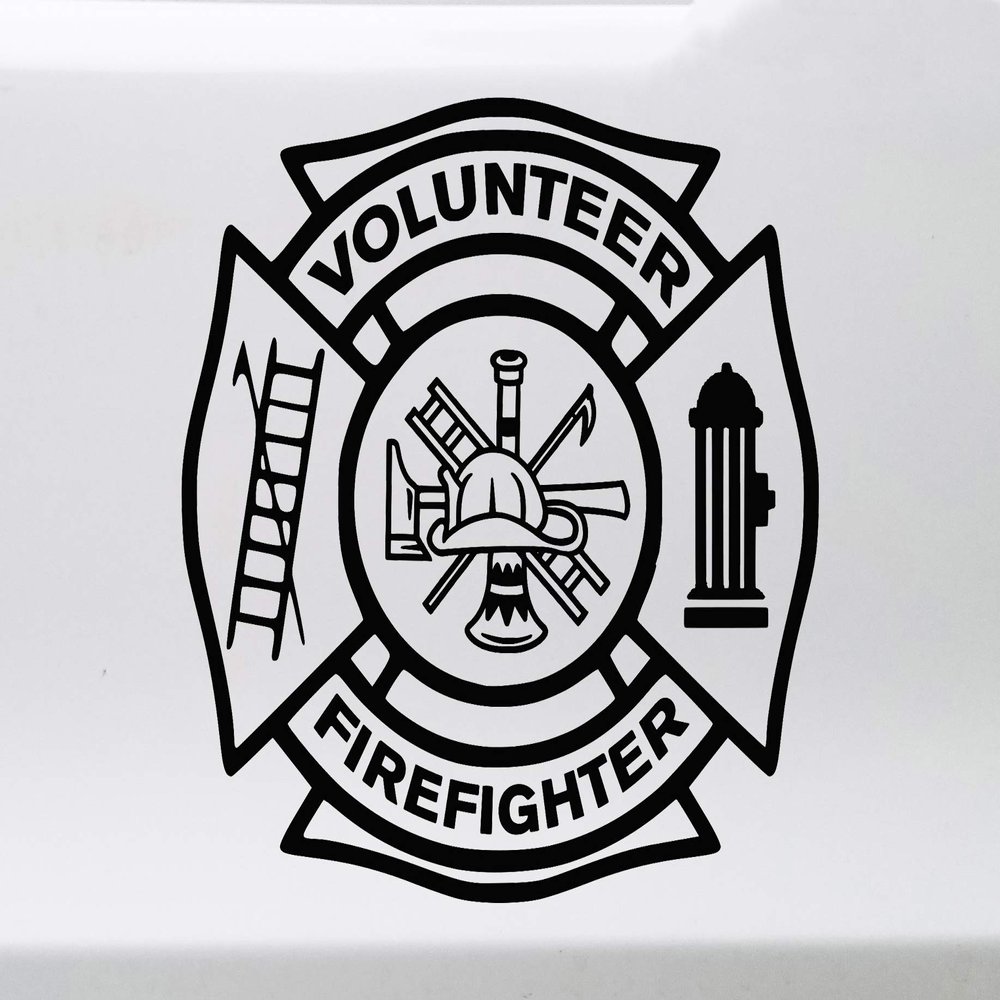 Minglewood Trading Black - Volunteer Firefighter Vinyl Decal - VFD Fire Dept Maltese Cross - Die Cut Sticker - 6w x 6h inches