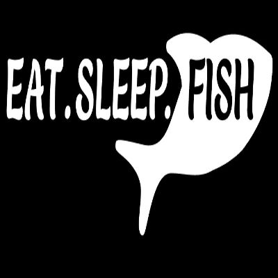 Eat Sleep Fish Y0077 Vinyl Sticker Decals (Pack of 2) for Car Window Laptop Phone (6" x 2", White)