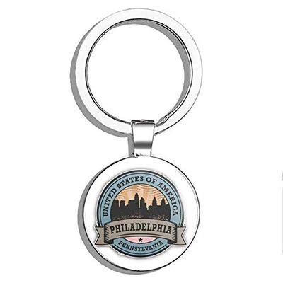 PRS Vinyl Philadelphia City Pennsylvania USA Label Double Sided Stainless Steel Keychain Key Ring Chain Holder Car/Key Finder